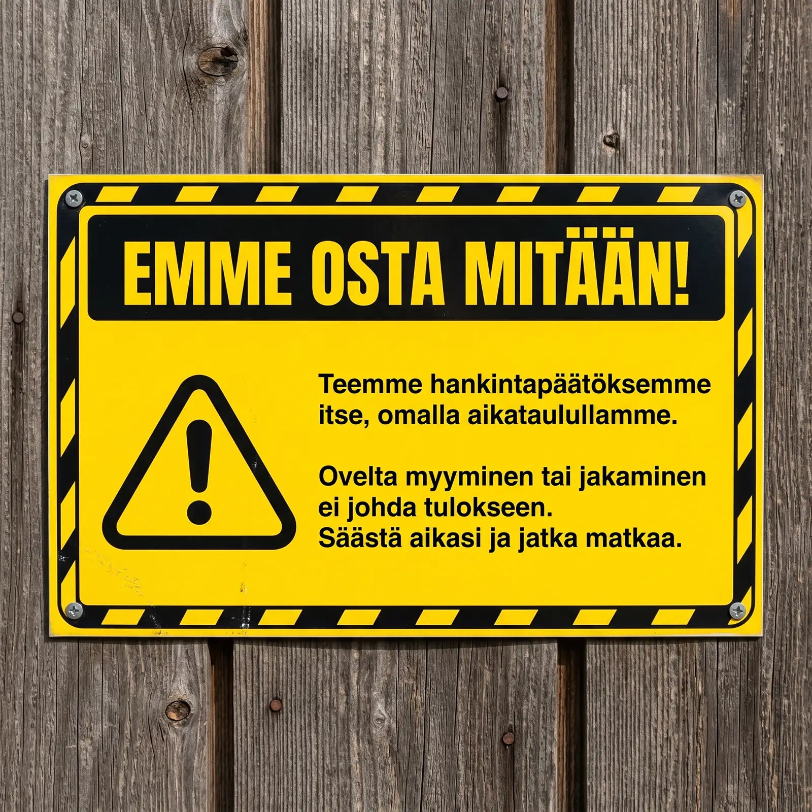 Emme osta mitään -kyltti